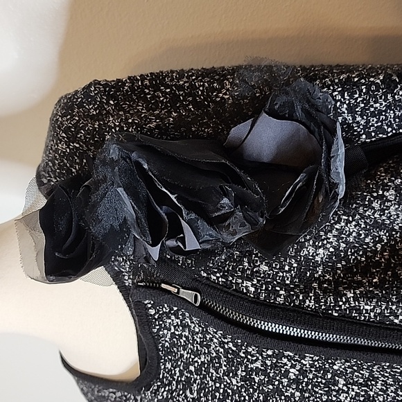 Loft Marled Black Tweed Knit Moto Jacket Sweater Embellished Spring Mobwife - Picture 5 of 15